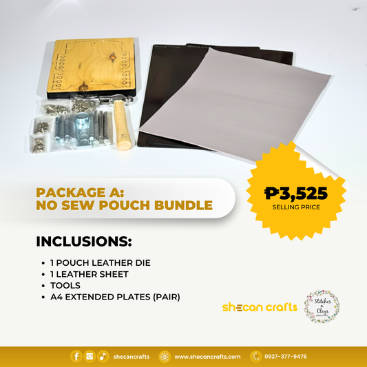 LEATHER CRAFTING PACKAGE A (WITHOUT MACHINE) : No Sew Pouch Bundle
