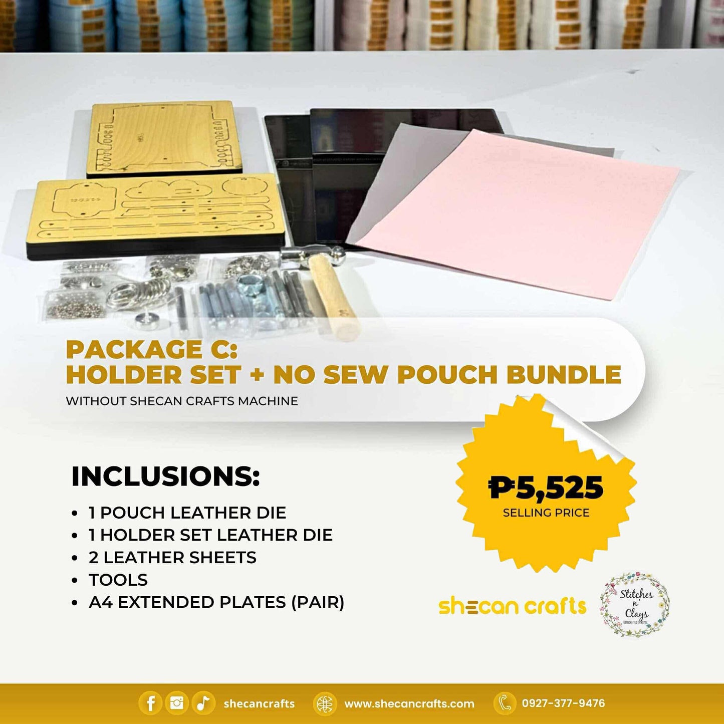 LEATHER CRAFTING BUNDLE C (WITHOUT MACHINE) : No Sew Pouch + Holder Set Bundle